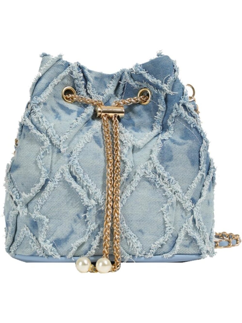 Quilted Denim Bucket Bag | Drawstring Jean Purse | Stylish Hobo Crossbody